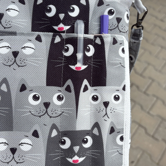 Kedi Desenli Askılı Tablet Çantası