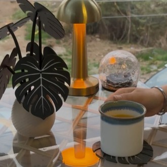 Monstera Yaprağı Tasarımlı 6'lı Dekoratif Nihale Seti ve Saksı Standı
