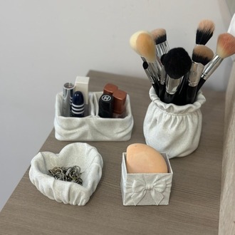Mermer Görünümlü 4 Parça Dekoratif Makyaj Organizer Seti