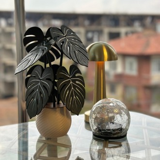 Monstera Yaprağı Tasarımlı 6'lı Dekoratif Nihale Seti ve Saksı Standı