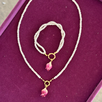 Gül Charmlı Kolye & Bileklik Set