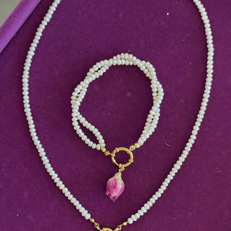 Gül Charmlı Kolye & Bileklik Set