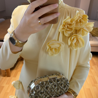 Alina Sarı Güllü Elbise