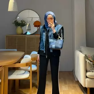 Denim Detaylı Garnili Takım