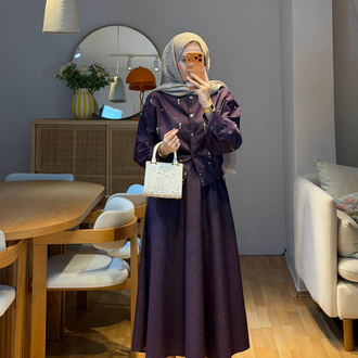 Taş Detaylı Mürdüm Takım