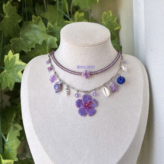 Mor Hibiskus Choker Kolye