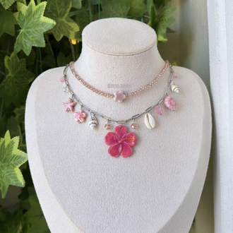 Pembe Hibiskus Choker Kolye