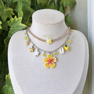 Sarı Hibiskus Choker Kolye