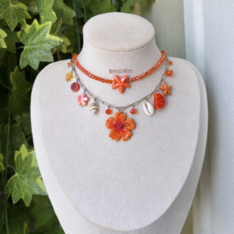 Turuncu Hibiskus Choker Kolye