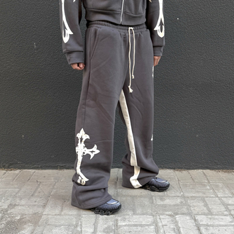 Flared Joggers with Cross Motif Dark Grey •