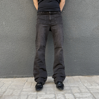 Bootcut Front Patch Pocket Flare Jeans Faded Black •
