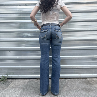 Flare Bootcut Washed Blue Whit Spike Stone