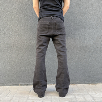 Bootcut Front Patch Pocket Flare Jeans Faded Black •