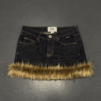 Wild Frost Kürklü Denim Mini Etek