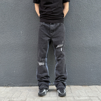 Bootcut Distressed Detail Two-Tone Black Denim
