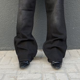 Bootcut Faded Black Flared Denim Pants with Whiskering • 