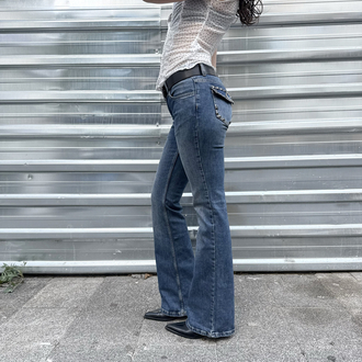 Flare Bootcut Washed Blue Whit Spike Stone