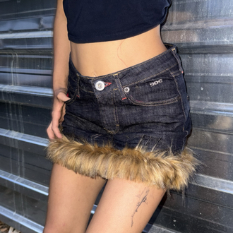 Wild Frost Kürklü Denim Mini Etek