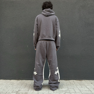 Flared Joggers with Cross Motif Dark Grey •
