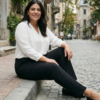 Siyah Klasik Paça Anne Grubu Büyük Beden Pantolon Çelik Örme 3 mevsim