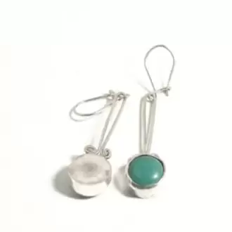 Turkuaz Taşlı Sallantılı Yuvarlak Küpe K0156