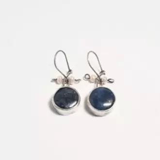 Lapis Lazuli İnci Taşlı Yuvarlak Küpe K0026