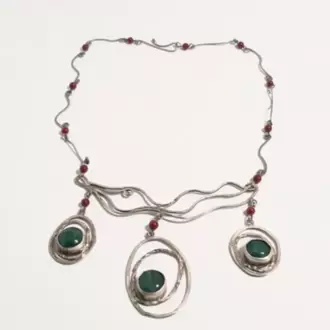 Avanturin Mercan Taşlı Dalgalı Oval Kolye K0218
