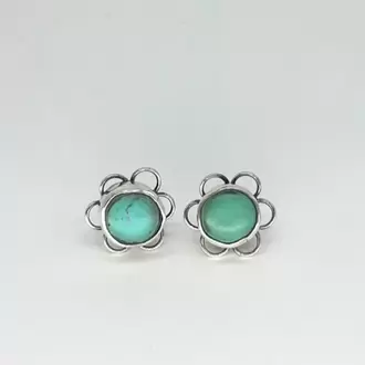 Turkuaz Çiçek Pimli Küpe K0922