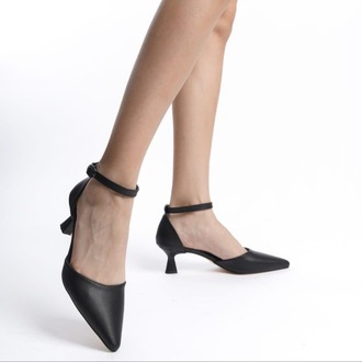 Kadın Siyah Alçak Stiletto İnce Topuklu ayakkabı