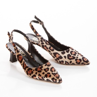 Kadın Arkası Açık Leopar Desenli Stiletto