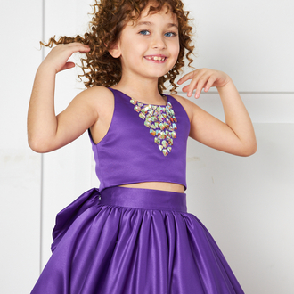 Mor önü taşlı crop etek 10-11-12 yaş