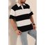 Siyah Beyaz Geniş Çizgili Oversize İki İp Polo Yaka Erkek Tişör