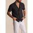 Siyah Beyaz Çizgili Slim Fit Likralı Kısa Kollu Erkek Gömlek