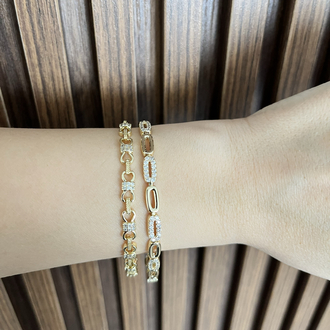 14K Kaplama Oval Dikdörtgen Model Taşlı Vip Bileklik