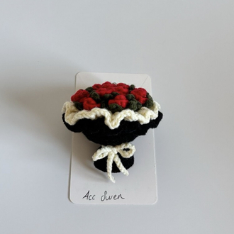 Mini örgü gül buketi anahtarlık