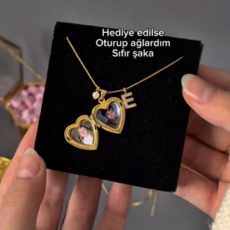 Harfli kapaklı fotoğraflı kalp anı hatıra kolyesi hediye kutulu