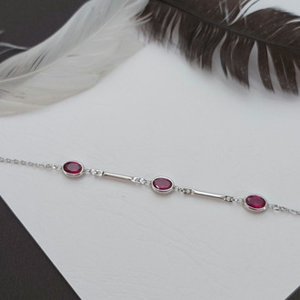 925 Ayar Gümüş Koyu Pembe Zirkon Taşlı Geometrik Tasarım Bileklik