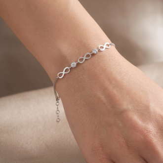 925 Ayar Gümüş Sonsuzluk Figürlü Zirkon Taşlı Çift Zincirli Bileklik | Acer Silver