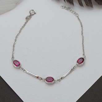 925 Ayar Gümüş Koyu Pembe Zirkon Taşlı Geometrik Tasarım Bileklik