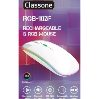 Classone RGB-102F Rgb Işıklı, Efektli, Silent-Sessiz, rf Kablosuz, Bluetooth Mouse - Beyaz