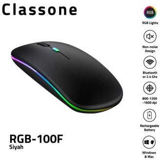 Classone RGB-100F Rgb Işıklı, Efektli, Silent-Sessiz, rf Kablosuz, Bluetooth Mouse - Siyah