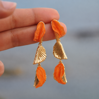 Gold&Turuncu Sallantılı Küpe