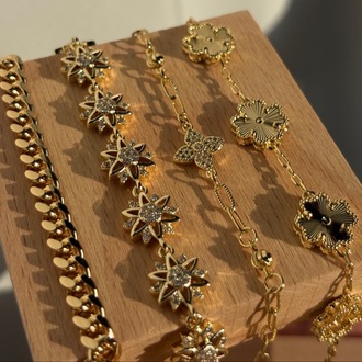 Taşlı Çiçekli Gold Bileklik