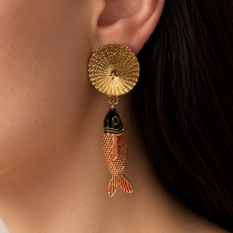 Kırmızı&Gold Balık Küpe