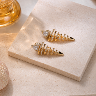 Taşlı Balıksırtı Gold Küpe