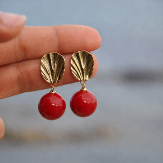 Gold&Kırmızı Top Küpe
