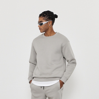 Bisiklet Yaka 3 İplik Şardonlu Pamuklu Gri Sweatshirt