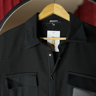 Zegna Çift Cepli Deri Detaylı Baskılı Kışlık Gömlek