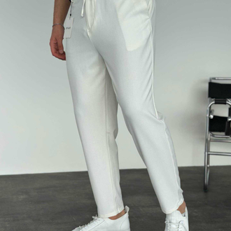Modern Fit Lastikli Beyaz Kumaş Pantolon 