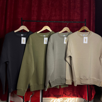 Bisiklet Yaka 3 İplik Şardonlu Pamuklu Haki Sweatshirt